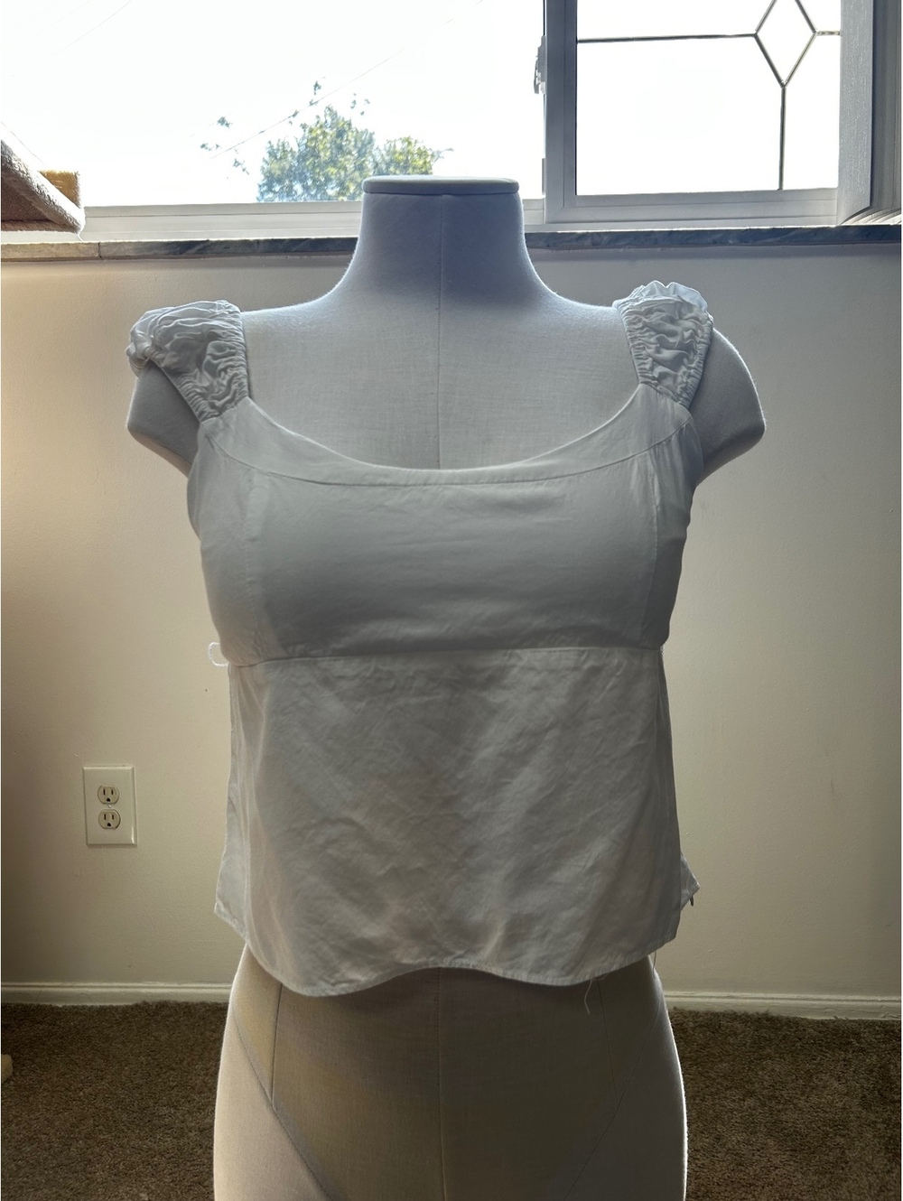 Princess Polly White Ruched Sleeve Crop Top Size 8
